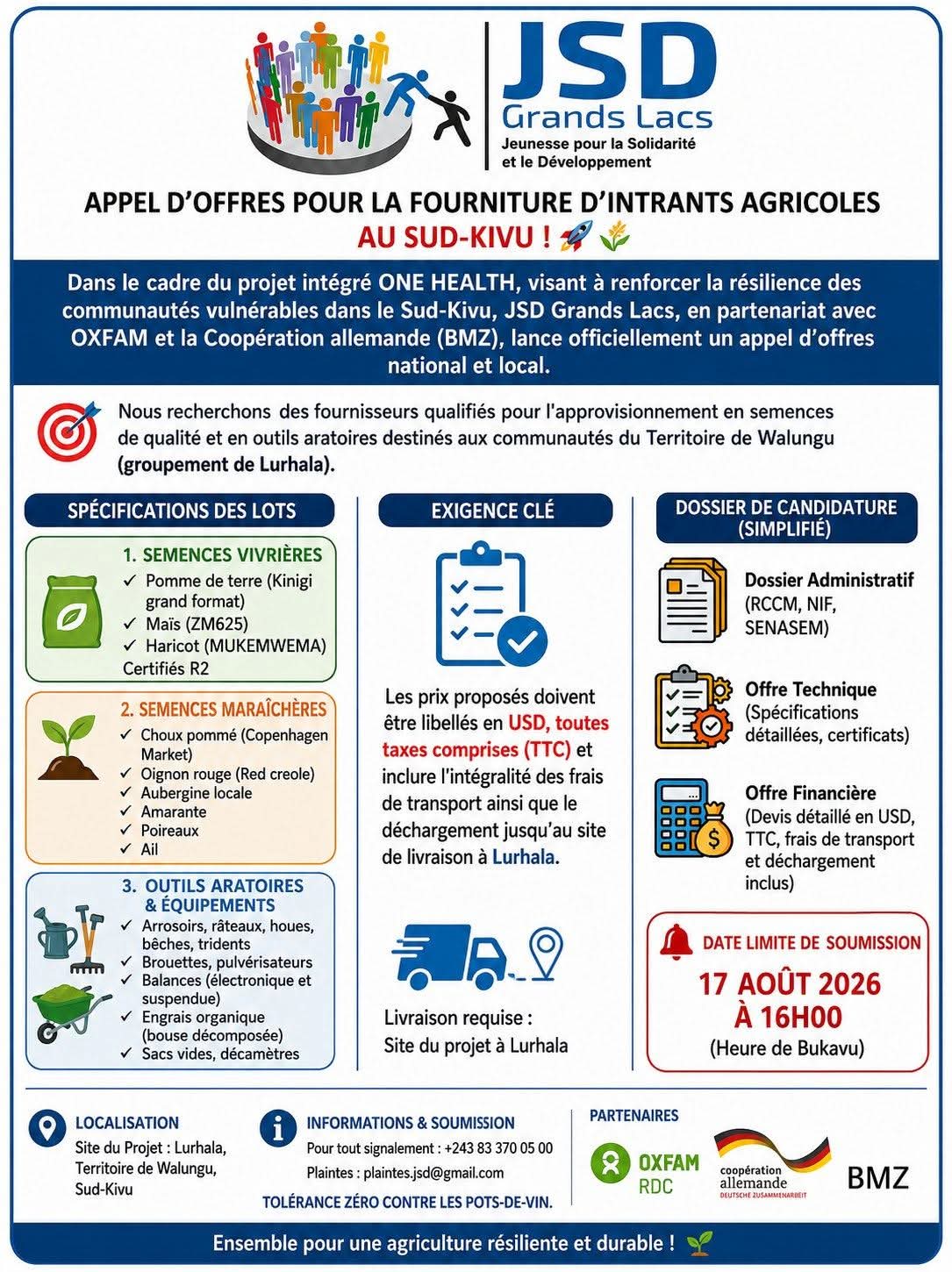 AVIS D'APPEL D'OFFRES RELATIF A LA FOURNITURE D'INTRANTS AGRICOLES